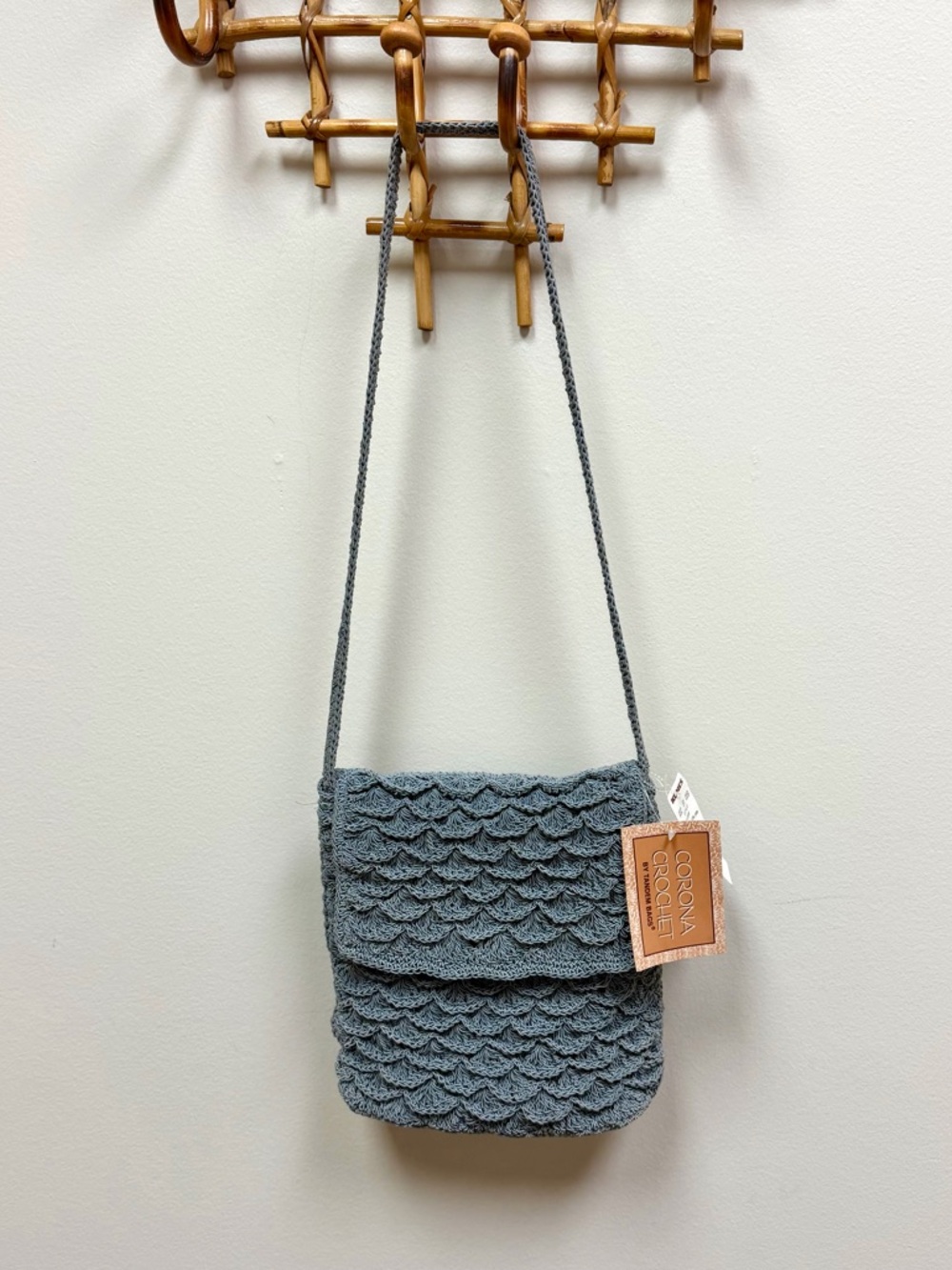 90s Vintage 🩶 NOS Corona Crochet x Tandem Bags Scalloped Crochet Crossbody Bag